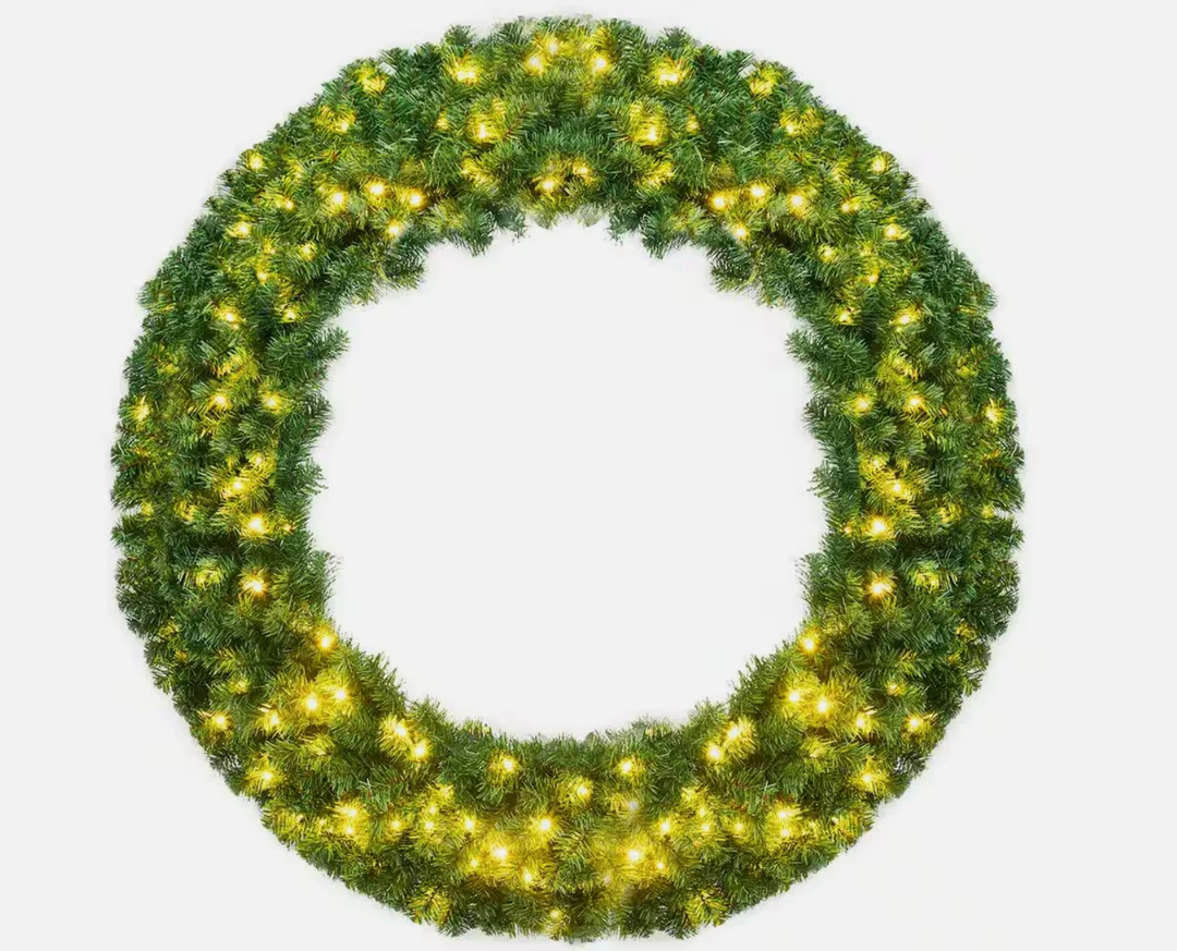 48 in. Green Cordless Pre-Lit LED Artificial Christmas Wreath with 200 LED Light and Timer