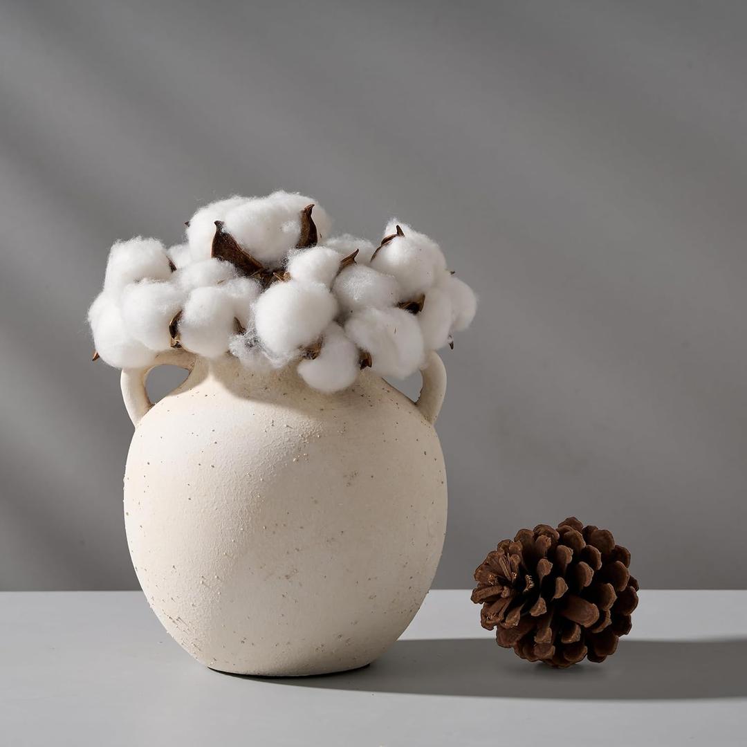 Ceramic Vase, 5.8 Inch Terracotta Vase with Handles, Boho Decor Decorative Vase, Rustic Vase for Home Decor, Farmhouse, Living Room, Table - Beige