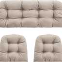 Outdoor Wicker Chair Cushions 3 Pieces for Patio Furniture, 1 Loveseat Cushion 44x22x4 and 2 U-Shaped Cushions 22x22x4, Indoor Outside Use, Fade-Resistant & Waterproof, Beige