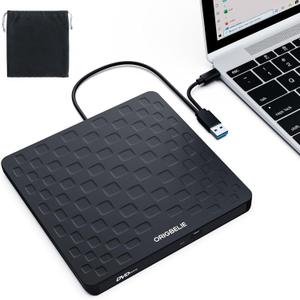 External CD DVD Drive for Laptop, USB 3.0 Type-C Ultra Slim 13mm DVD Player Portable CD DVD +/-RW Drive CD Burner Reader Writer Recorder for Desktop PC Windows 11/10/8/7 Linux Mac OS (Black)