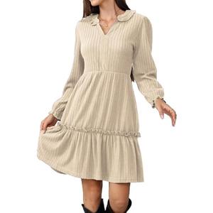 Alaster Queen Women's Autumn Dress Elegant Festive Winter Autumn Dress V-Neck Long Sleeve Short Knitted Dress Blouse Dress Party Dress Mullet with Pockets Autumn Dress, Small