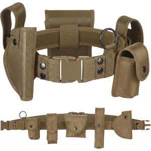 10 in 1 Tactical Duty Belt,Security Military Belt with Pouches,Rig Police Molded Pouches Kit Tactical Security Guard Belt (Muddy Brown)