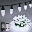 ZAIYW C9 Christmas String Lights 66ft 100 LED Strawberry Lights UL Plug C9 String Lights Green Wire Waterproof for Outdoor Roof Eaves Garden Yard Xmas Decor (Cool White)
