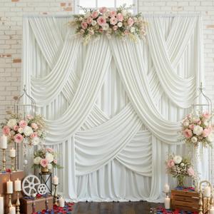 10x12ft Ivory Backdrop Curtain for Wedding Parties, Wrinkle Free 2 Panels Silky Polyester Photo Backdrop Drapes Back Drop Cloth Drapery for Birthday Photography Background Decor