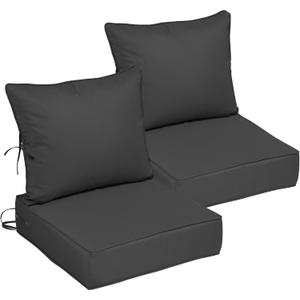 22x22 Outdoor Chair Cushions Set of 2, Waterproof Deep Seat Cushions for Patio Furniture with Removable Cover, Fade Resistant 4'' Outdoor Seat Cushion w/Ties&Handle for Sofa Loveseat, Black