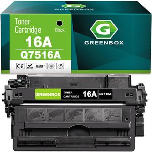 GREENBOX Q7516A 16A Toner Cartridge for 5200 5200n 5200dtn Printer, 1 Black
16A Q7516A, Compatible with HP 5200 5200n 5200tn 5200dtn 5200L 5200Lx Printers, 12,000 Pages, Stable Print