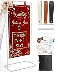 OLEEK Adjustable Wedding Welcome Sign Stand - Customizable Design Bundle for Linen Sign Stand - Wedding Sign Holder - Welcome Wedding Sign - Wedding Signage with 6 Leather Hanging Straps, White
