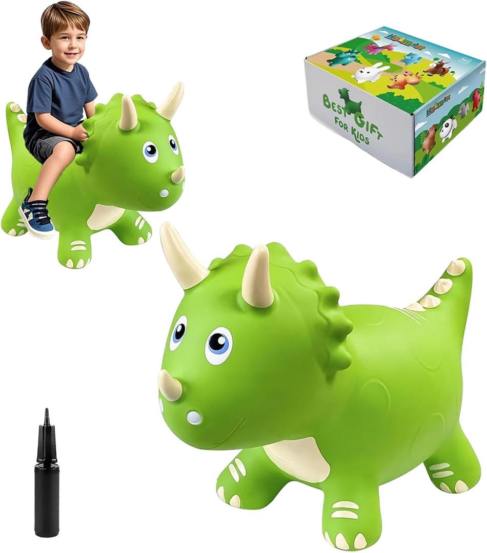 HotMax Dinosaur Bouncy Hopper Toys, Bouncy Horse for Toddlers, Inflatable Ride on Bouncy Animals, Bouncing Triceratops for Kids, Birthday Gift for 18 Months 2 3 4 Year Old Boy or Girl(Green)