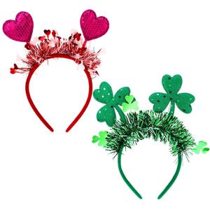 Suncalla 2 Pcs Valentine's Day St. Patrick's Day Headbands Set Sequin Heart and Green Clover Glittery Hair Accessories for Women Men Party Gift Decoration(Pink,Green)