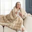 Cozy Bliss Faux Fur Throw Blanket for Couch, Fuzzy Soft Plush Thick Bubble Blanket for Sofa Bedroom Living Room, 50 * 60 Inches Beige