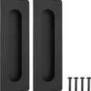 Malimali 7 Inch Large Recessed Finger Flush Pulls for Barn Door Pocket Door, Heavy Duty Sliding Closet Door Handle, Matte Black Stainless Steel Rectangular Door Pulls Hardware(2 Pack)