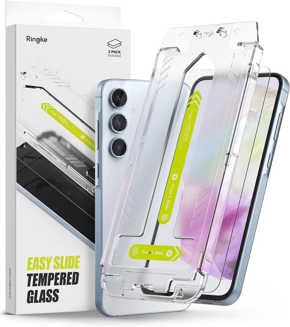 Ringke Easy Slide Tempered Glass [Super Easy to Install] Compatible with Samsung Galaxy A35 Screen Protector 5G, Case Friendly Shatterproof Premium 9H Hardness - 2 Pack