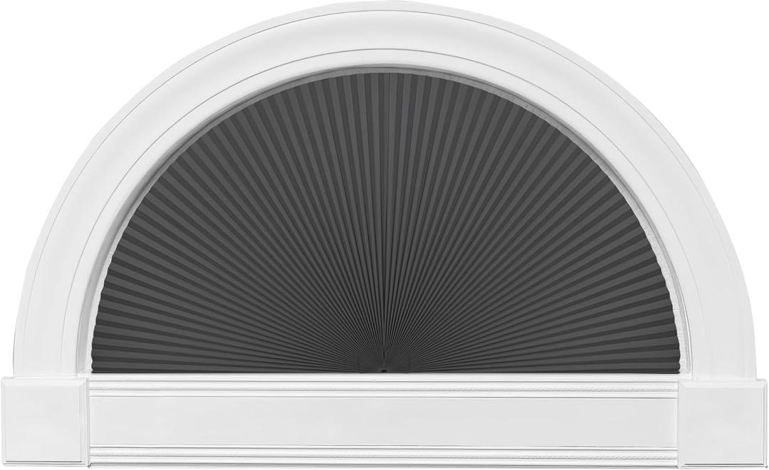 HOMEDEMO Arch Window Shade Blackout Black, 48" X 24", No Drill, Half Moon Cellular Shades, Easy Installation Blinds, Half Circle Semicircular