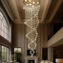 D24'' x H78'' Modern Large Crystal Chandelier for Foyer Raindrop Glam Chandeliers LED Dimmable High Ceiling for Staircaes Hallway Entryway Rain Lamp