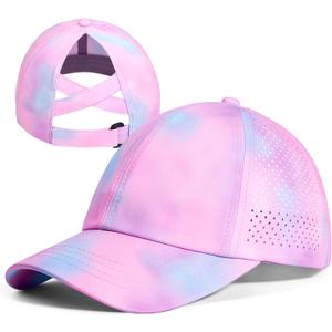 Girls Criss Cross Ponytail Hat Mesh Baseball Cap Kids Quick Dry Ponycap Hats Outdoor Summer Sports Hat Age 7-12