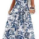 OFEEFAN Summer Dresses for Women Flowy Casual A-Line Midi Dress Beach Vacation Sundresses with Pockets, Size 2XL