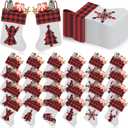24 Pack Mini Christmas Stockings, 7.8 Inch Red and Black Buffalo Plaid Xmas Hanging Stockings with Different Christmas Patterns for Xmas Party Tree Fireplace Decorations