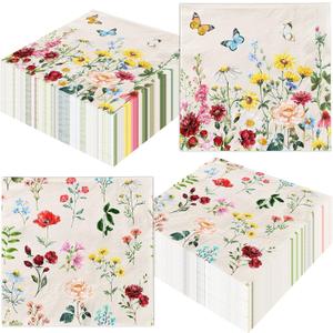 Fancy Disposable Floral and Butterfly Paper Napkins-48Pcs Vintage Wildflower Decorative Hand Napkins for Garden Party,Bridal Wedding,Tea Party,Baby Shower