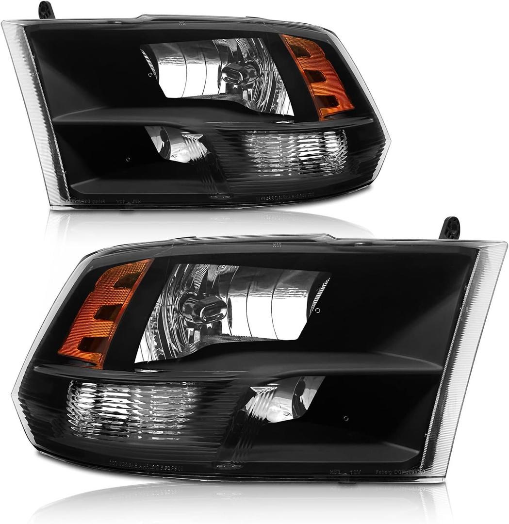 2009-2018 Dodge Ram 1500 Headlights Assembly,2010-2018 Dodge Ram 2500/3500 Quad And Dual Style Black Housing Amber Reflector Replacement Driver and Passenger Side