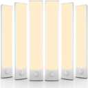 6 Pack Under Cabinet Lights Wireless, 58 LED Motion Sensor Light Indoor Rechargeable Magnetic Closet Lights Battery Operated, Under Counter Lights for Kitchen, Wardrobe, Stairs, Warm Light (14inch)