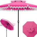 AreShark 9FT Patio Umbrella with Fringe, Wind-Resistant Fiberglass 8 Ribs Tassel Outdoor Umbrella with Crank and Push Button Tilt, Double Tier Vent Sun Shade for Pool, Deck, Backyard, Rose Pink