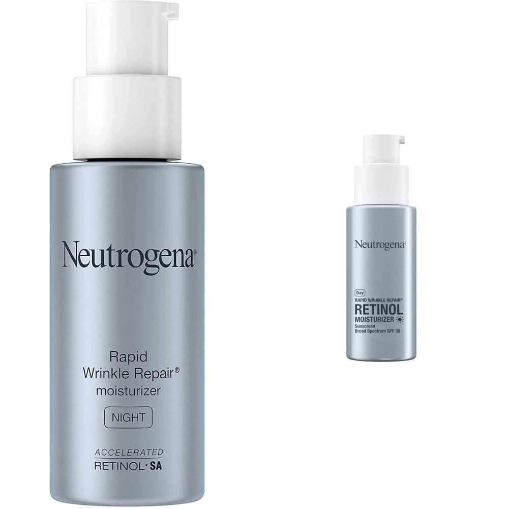 Neutrogena Rapid Wrinkle Repair Retinol Facial Moisturizer with SPF 30 Sunscreen, 1 fl. oz, & Rapid Wrinkle Repair Face & Neck Night Moisturizer with Retinol, 1 fl. oz