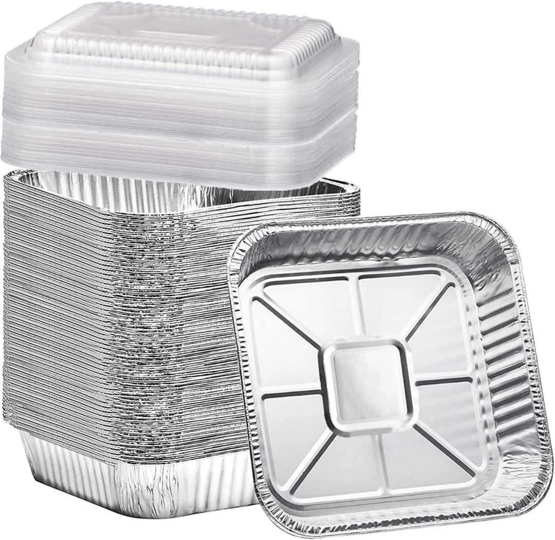(35 Pack) 8x8 Square Aluminum Baking Cake Pans with Clear Plastic Lids - Foil Pans with Lids - Disposable Food Containers Great for Cooking, Heating, Storing, Prepping Food