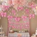 Pink Bow Birthday Decorations,Bow Banner and Hanging Swirls Decor for Coquette Baby Shower Bridal Bachelorette Party Decor