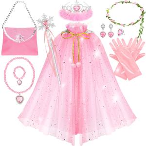 Fedio Princess Cape Set,12Pcs Princess Dress up Clothes for Little Girl, Princess Dresses for Girl 3-8 Years Birthday Gift (Pink)