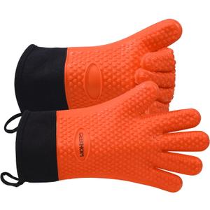 GEEKHOM BBQ Gloves Heat Resistant Oven Mitts - Silicone Grilling Gloves with 13.7" Arm Protection - Waterproof Pot Holder Non-Slip for Men & Women, Kitchen Outdoor Cooking, Baking, Camping, Orange (One Size Fits Most)