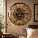 HOIBAI 24" Large Wall Clock with Natural Fired Wood & Metal
