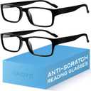 Gaoye 2-Pack of Reading Glasses +2.25 - Blue-Light Filter, UV Protection - Readers with Rectangle Frames (Black)