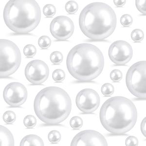 260Pcs White Glossy Beads - 6mm, 14mm, 18mm Round Plastic Pearl Beads for Centerpiece Decor, Wedding, Birthday, Christmas Party, Home Decor