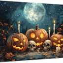 Halloween Canvas Wall Art Creepy Pumpkin Skull Wall Decor Horror Pumpkins Jack-o'-Lantern Posters Vintage Fall Moon Night Prints Painting Gothic Artwork Living Room Kitchen Home Decorations 12x16"