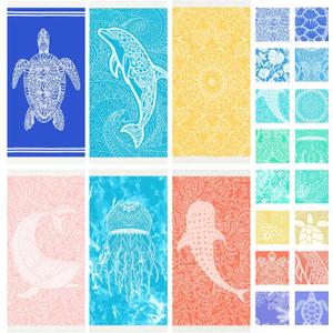 Thin Turkish Beach Towel Lightweight Soft Cotton Extra Large XL Oversized Sand Free Sandproof Absorbent Quick Dry Towels Cloud Bath Pool Travel Compact Essentials Accessories for Adult Gifts (Pack of 6, Ablue Turtle Dolphin Go)