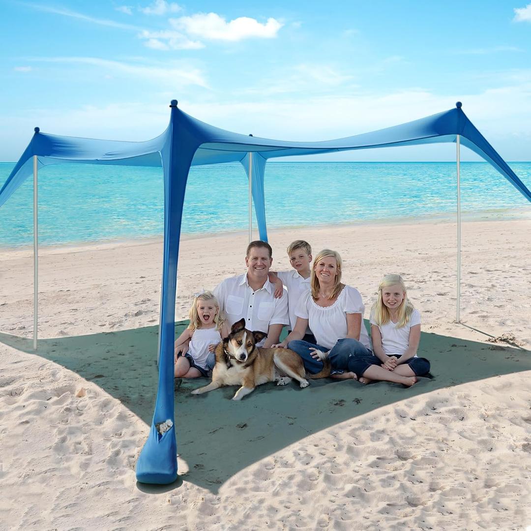 Beach Tent Sun Shelter - 10 x 10 Ft Beach Canopy UPF50+ UV Protection with Sandbags, Poles, Grond Pegs and Anti-Wind Ropes for Camping, Backyard, Picnics and Fishing