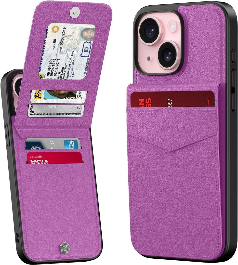 Bemal for iPhone 13 Wallet Case, Built-in Card Holder, RFID Blocking, PU Leather Kickstand, Magnetic Closure, Durable Shockproof Phone Cover for Women and Men, Violet