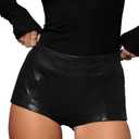 Hilltichu Women's Faux Leather Shorts High Waist Stretch Skinny Mini Shorts Sexy Hot Pants Black, Size L