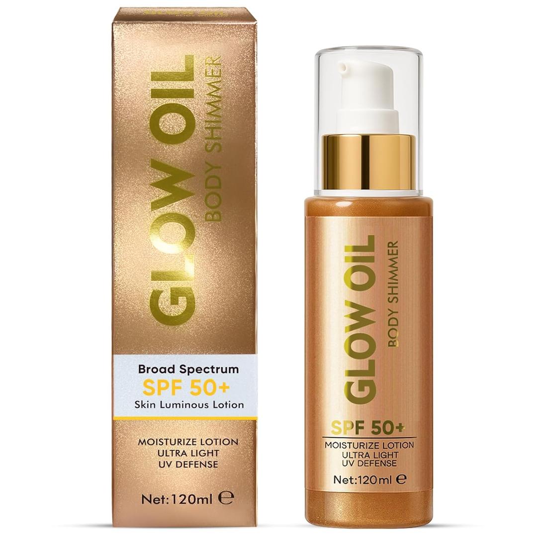 Body Glow Oil,Lightweight,Non-sticky, SPF 50 Broad Spectrum Body Oil with Gold Glitter Particles And Nourishing Coconut, Good for Beach Holidays Body Glow Oil,Lightweight,Non-sticky, SPF 50 Broad Spectrum Body Oil with Gold Glitter Particles And Nourishing Coconut, Good for Beach Holidays