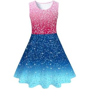 uideazone Girls Diamond Dress Size 8 Size 9 A-line Princess Dress Shiny Sling Sundress for Party Casual Preschool Home Red Blue, L