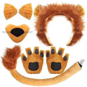 Lion Ears Headband 4PCS Lion Ears Tail Gloves Costume Accessories Halloween Cosplay for Birthday Party