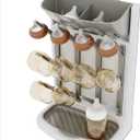 IEEK Baby Bottle Drying Rack,Space Saving Countertop Drying Rack for Baby Accessory & Pump Parts,Suction Cup Wall Mounted Bottle Rack Holder Large Vertical Drying Tower,Grey and White