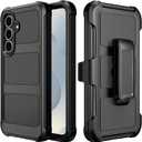 Samsung Galaxy S25 Case, Heavy Duty Protective Case Rugged Shockproof Phone Cover with Belt Clip Holster/Kickstand for Samsung Galaxy S25 (Black, S25)