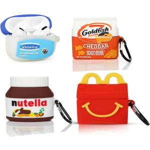 (4Pack) Case for AirPods Pro 2nd/1st Generation (2022/2019) with Carabiner, XMBYGY Cute Skin Design Silicone Cartoon Charging Case Protective Covers for Boys Girls (F+G+M+N)