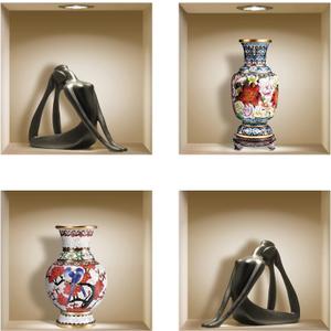 THE NISHA 4 PC Pack Art Magic Pictures Peel and Stick 3D Vinyl Removable Wall Sticker Decals DIY Sticky Backsplash (Lighting Spots), Yoga and Painted Vases 470