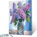 Tucocoo Paint by Number Blue Lilac in a Glass Vase Flowers DIY Painting On Canvas with Brushes Acrylic Paints Graffiti Paint by Numbers for Adults Kids Students Beginner 16x20 Inch（DIY Frame）