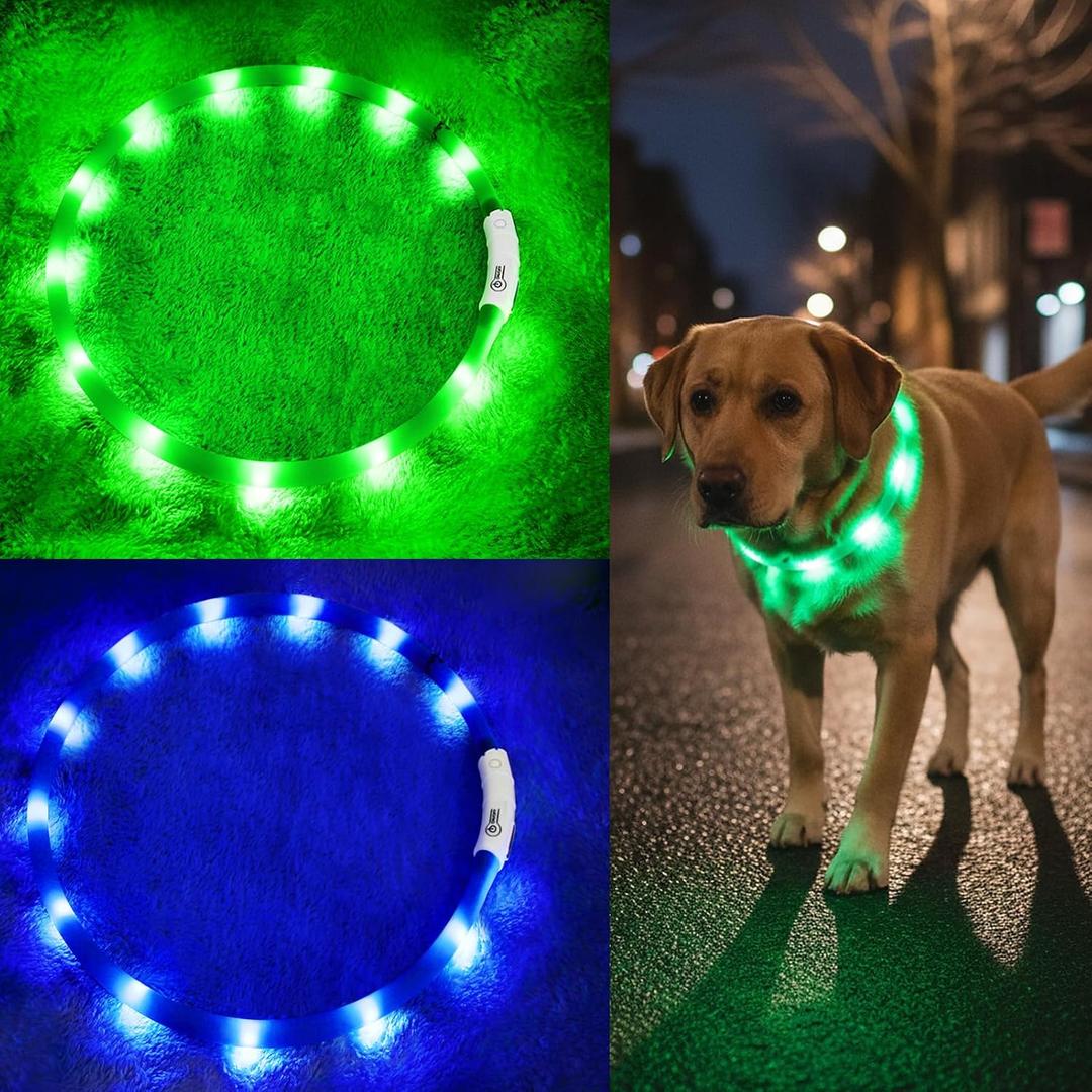 Light Up Dog Collar, Rechargeable Glowing Dog Collar, Light Dog Collar for Night Walking with 1640 FT of Visibility - Brightest LED Dog Collar Light, 3 Flashing Modes, Keeps Your Pets Safe in The Dark (Blue+Green)