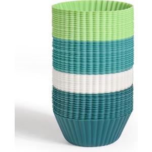 54 Pack Silicone Muffin Cups, Selizo Silicone Cupcake Baking Cups Reusable Muffin Liners Cupcake Wrapper Cups Holders for Muffins, Cupcakes, and Candies (Navy, Gray Blue, Green, White)