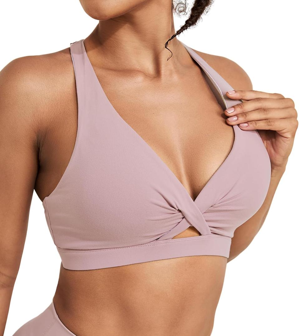 Push Up Sports Bras for Women - Medium Support Twist Front Cropped Workout Tops Racerback Yoga Bra with Removeable Pads (Small, Purple)