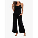 BZSFW Womens Casual Sleeveless Jumpsuits Spaghetti Strap Strethy Romper Loose Wide Leg Long Pants Overalls with Pockets, M